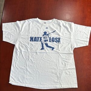 Majestic White Shirt with Blue and Red Logo